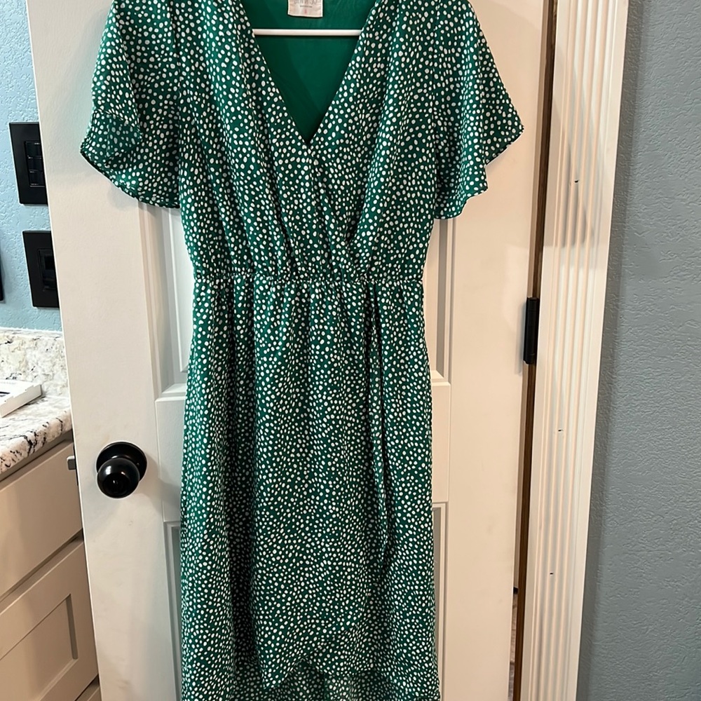 Green polka dot long summer dress